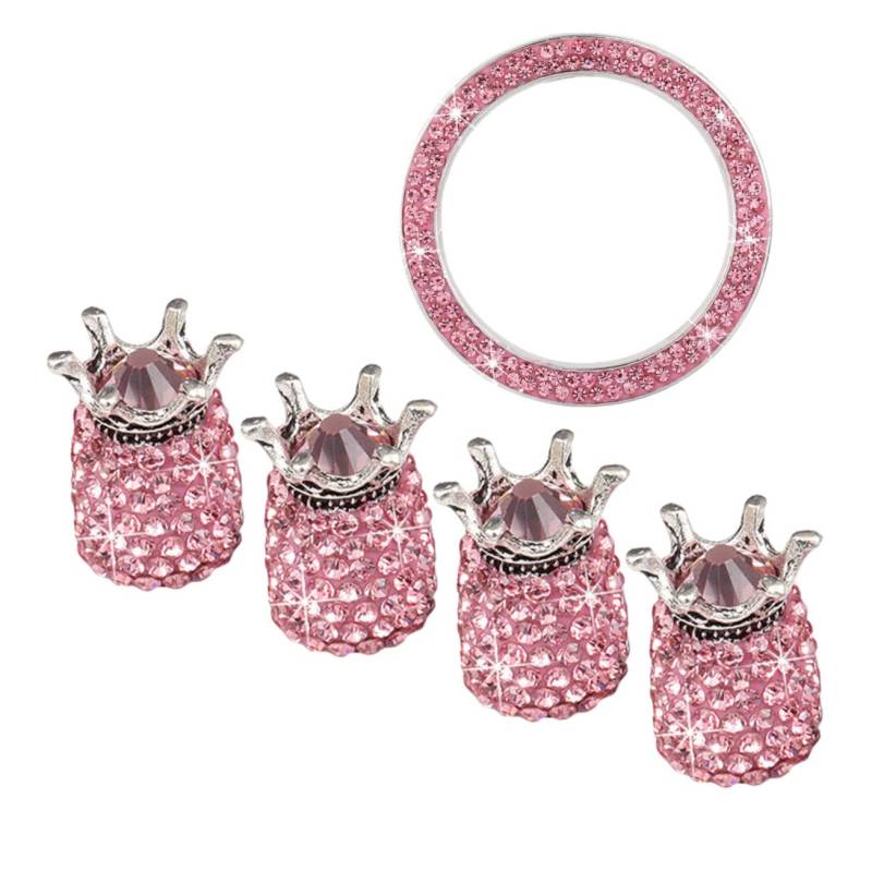 PAMINGONO Strass Reifen Start Zündknopf Abdeckung Fahrrad Ventilkappen Auto Bling Ring Aufkleber Reifen Ventilabdeckung Reifen Ventilkappe Ventilabdeckungen Zündknopf Diamante Rosa von PAMINGONO