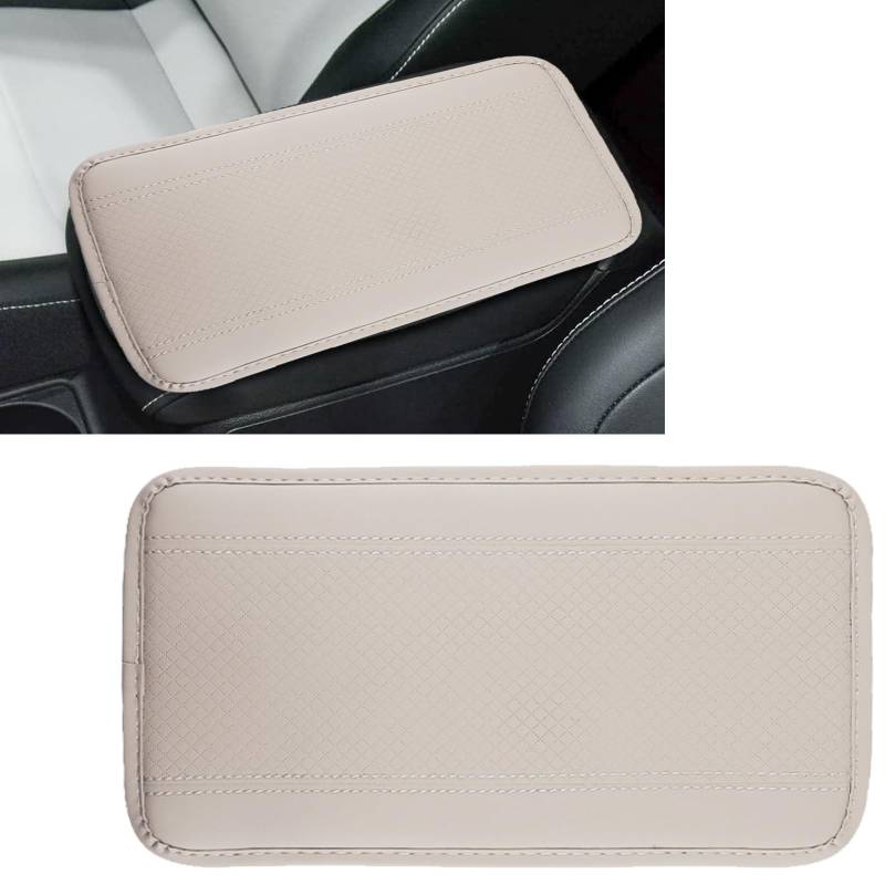 Four Seasons Universal-Auto-Mittelkonsolenpolster, Auto Armlehnenbox Abdeckung Matte, PU Leather Car Armrest Box Pad, Auto-DekorationszubehöR (Beige) von PANYI