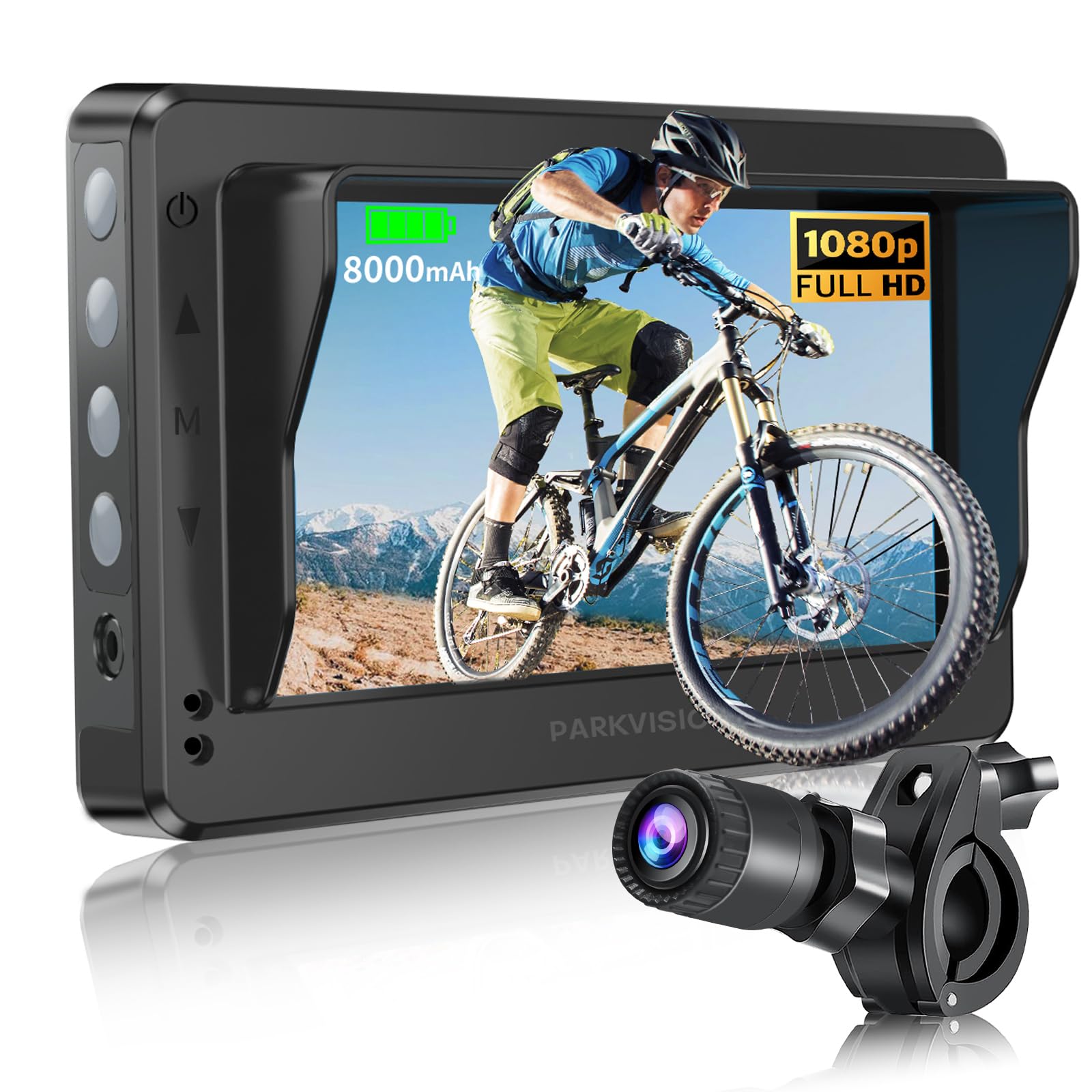 PARKVISION Fahrradspiegel Fahrrad Rückfahrkamera mit Echtes 4,3" AHD 1080P Monitor,Ausgezeichneter Nachtsicht 8000mAh wiederaufladbare Batterie Fahrradlenkerspiegel【Neue】 von PARKVISION