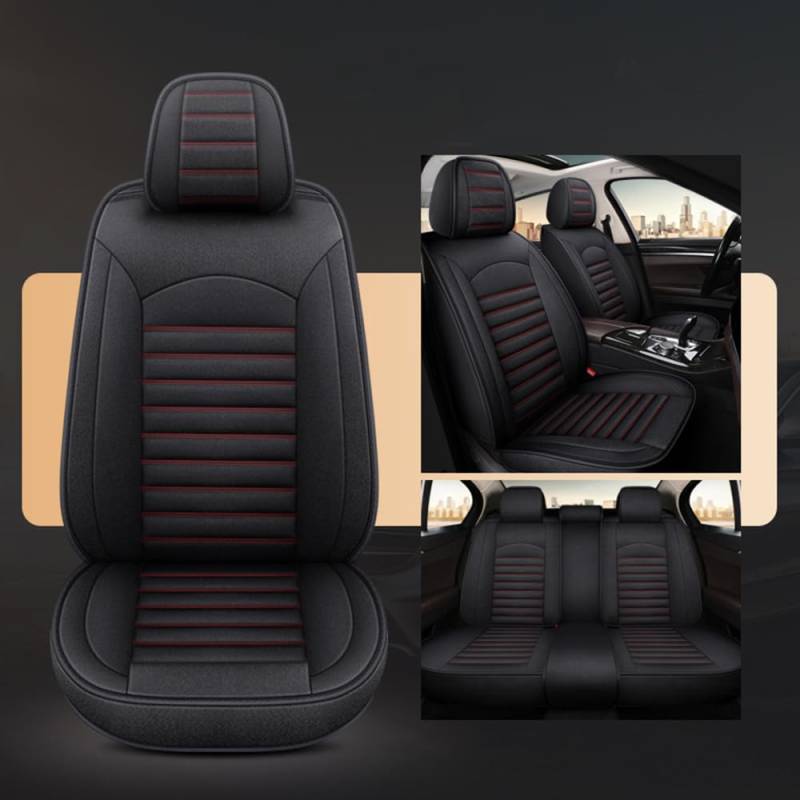 PARREN Autositzbezüge Set für KIA Carens 5seats 2007-2016, Tuch und Leinen Sitzbezüge Auto - Atmungsaktiv - Seitenairbag-kompatibel, Für Alle Jahreszeiten,Black+Red von PARREN