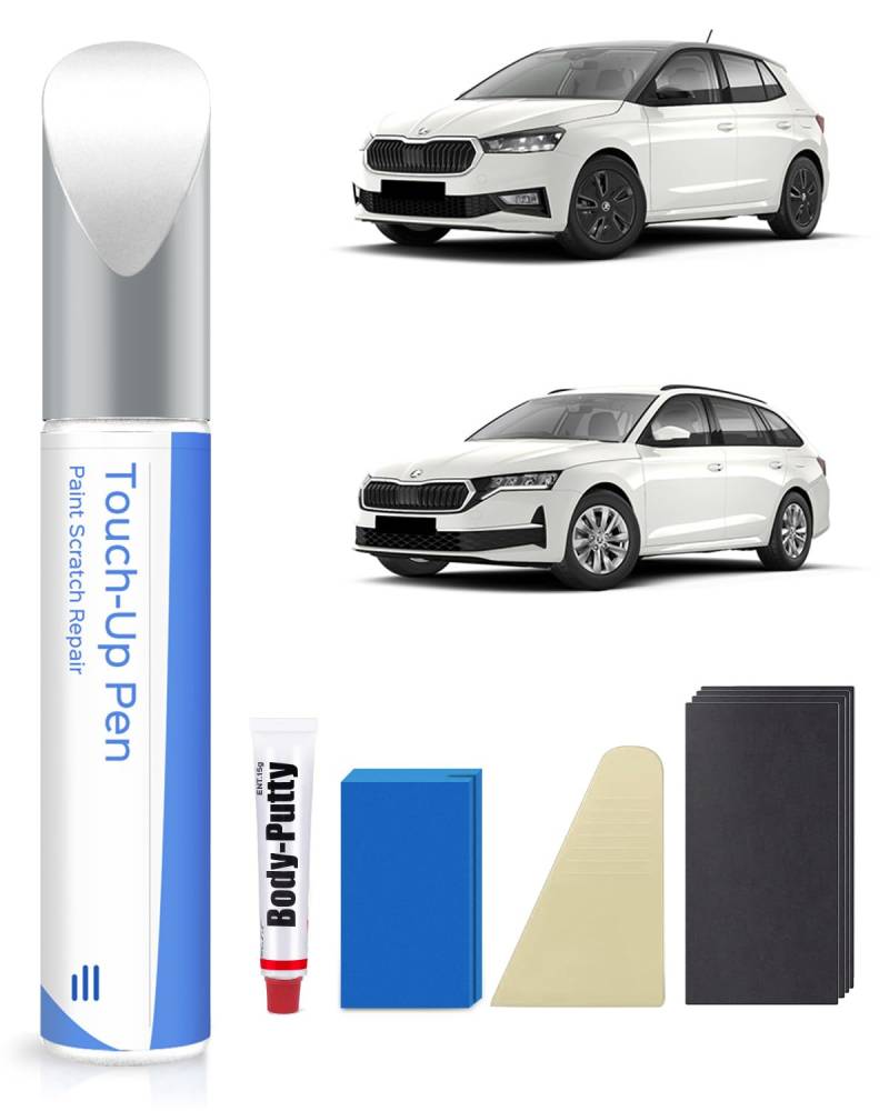 9P9P/ F9E Candy Weiss Lackstift Kit Kompatibel mit Skoda Exakte Übereinstimmung für Chips und Kratzer von PARTS4EV