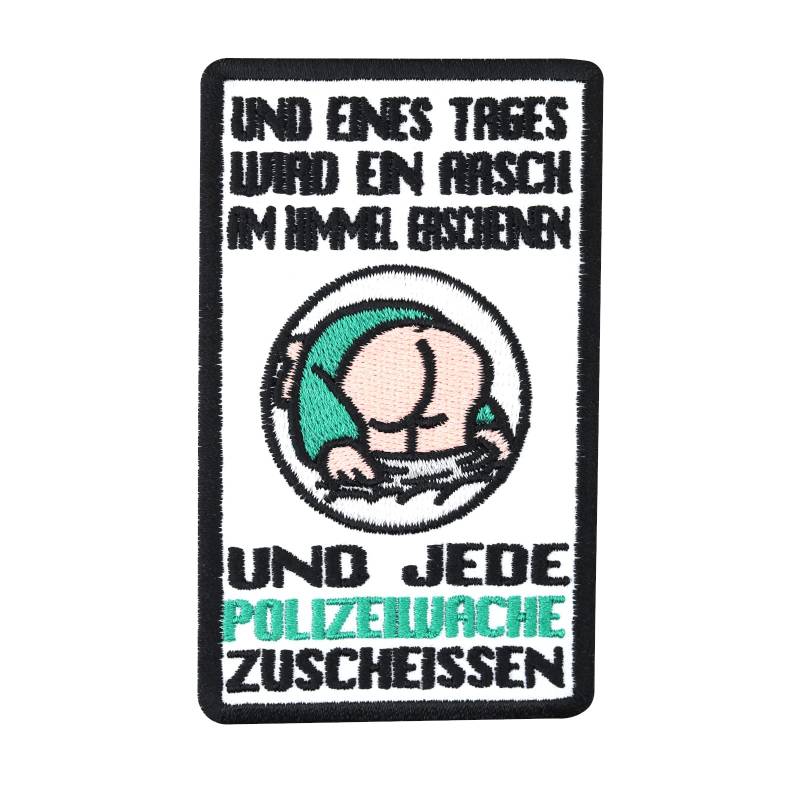 Biker Aufnäher lustig: Es Wird EIN Arsch am Himmel Sein und Jede Polizeiwache zuscheissen! Fussball Patch Rocker Geschenk Männer Stoff-Applikation für Jacke/Weste/Kutte, 100x65mm von PATCH KING