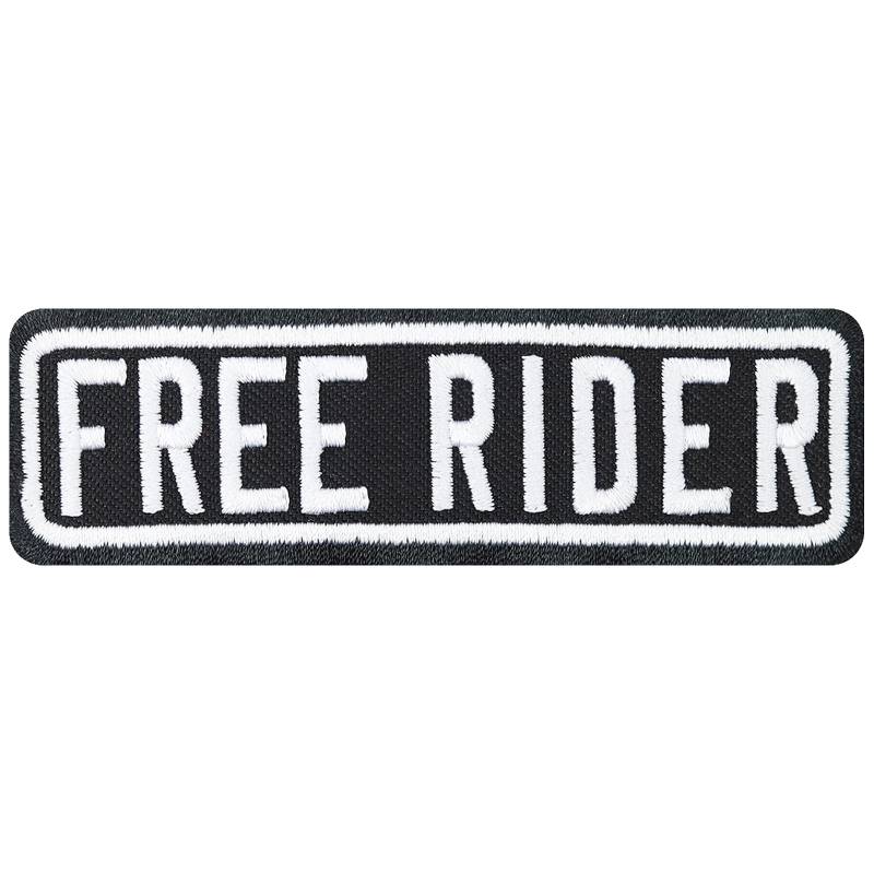 Biker Aufnäher: Free Rider Rank Patch Motorradclub - Rang Abzeichen MC Club Aufbügler - Geschenk Motorradfahrer Sticker zum aufnähen Lederjacke/Boots/Koffer - schwarz - 100x30mm von PATCH KING