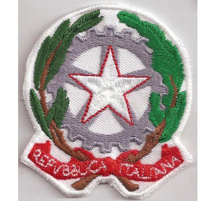 Italien Aufnäher mit Stickerei - Republica Italiana Patch Italien Wappen Aufbügler Nationalflagge Italy Applikation zum aufnähen für Trikot/Uniform/Jacke, 70x65mm von PATCH KING