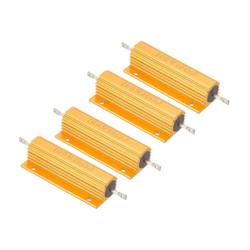 PATIKIL 100W 10 Ohm Aluminium Gehäuse Drahtwiderstand, 4 Stück Aluminiumgehäuse Widerstand Gehäust Fall Drahtgewickelte Widerstände Schraubentap Power Widerstand 5% Toleranz, Golden von PATIKIL