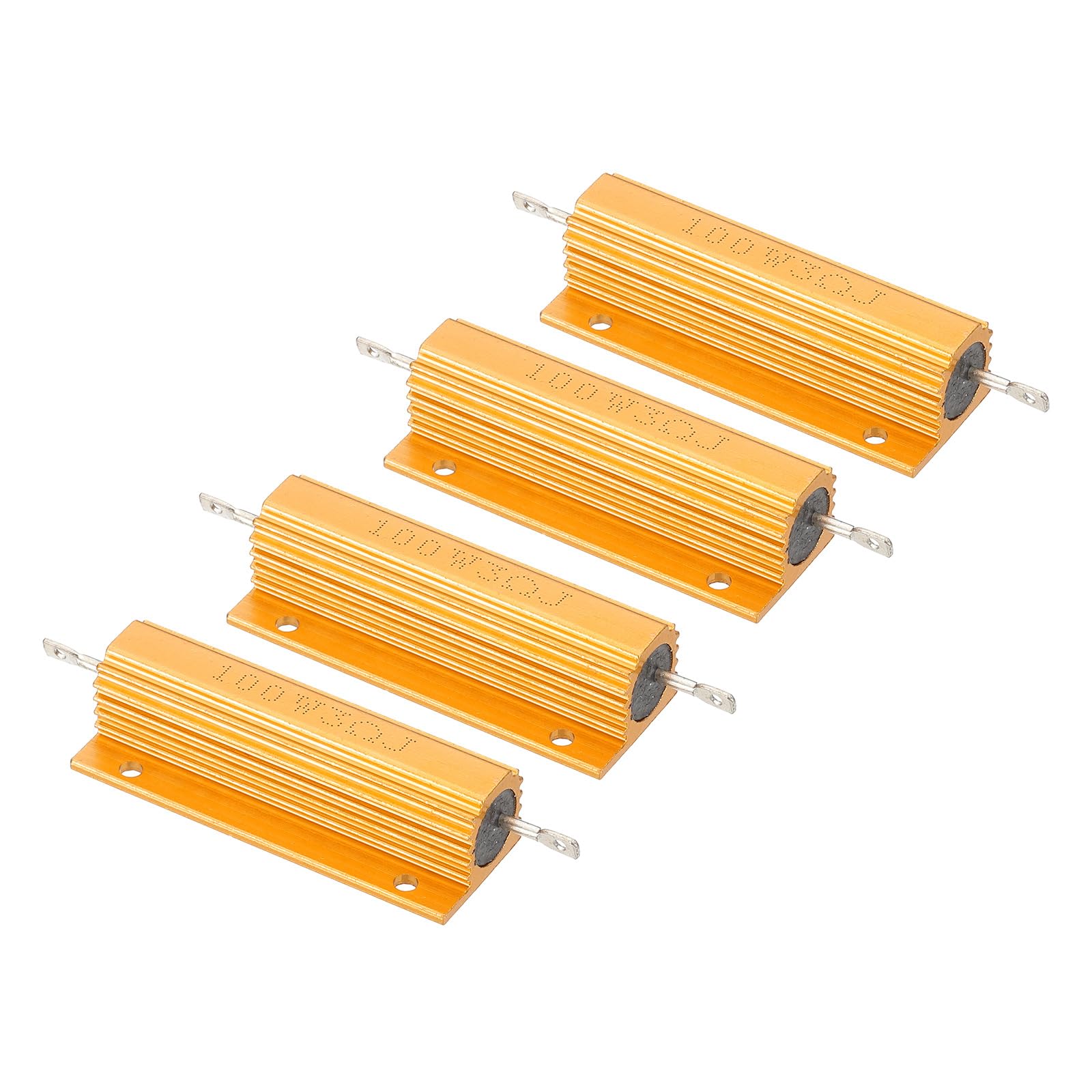 PATIKIL 100W 3 Ohm Aluminum Gehäuse Widerstände Set, 4 Stück Aluminum Widerstand Set mit Schrauben Drahtgewickelte Potentiometer Leistung Widerstand Sortiment 5% Toleranz, Golden von PATIKIL