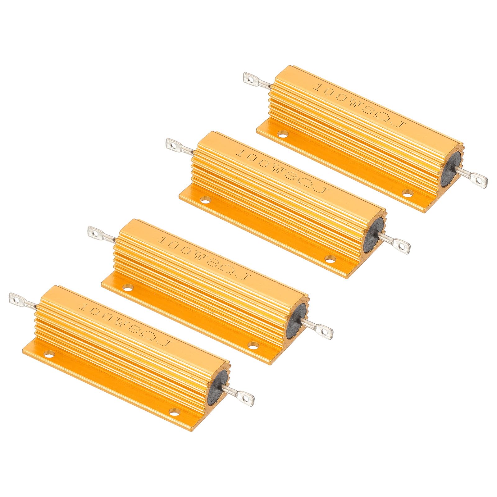 PATIKIL 100W 8 Ohm Aluminum Gehäuse Widerstände Set, 4 Stück Aluminum Widerstand Set mit Schrauben Drahtgewickelte Potentiometer Leistung Widerstand Sortiment 5% Toleranz, Golden von PATIKIL