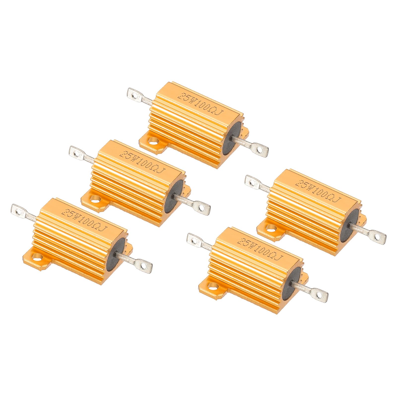 PATIKIL 25W 100 Ohm Aluminum Gehäuse Widerstände Set, 5 Stück Aluminum Widerstand Set mit Schrauben Drahtgewickelte Potentiometer Leistung Widerstand Sortiment 5% Toleranz, Golden von PATIKIL