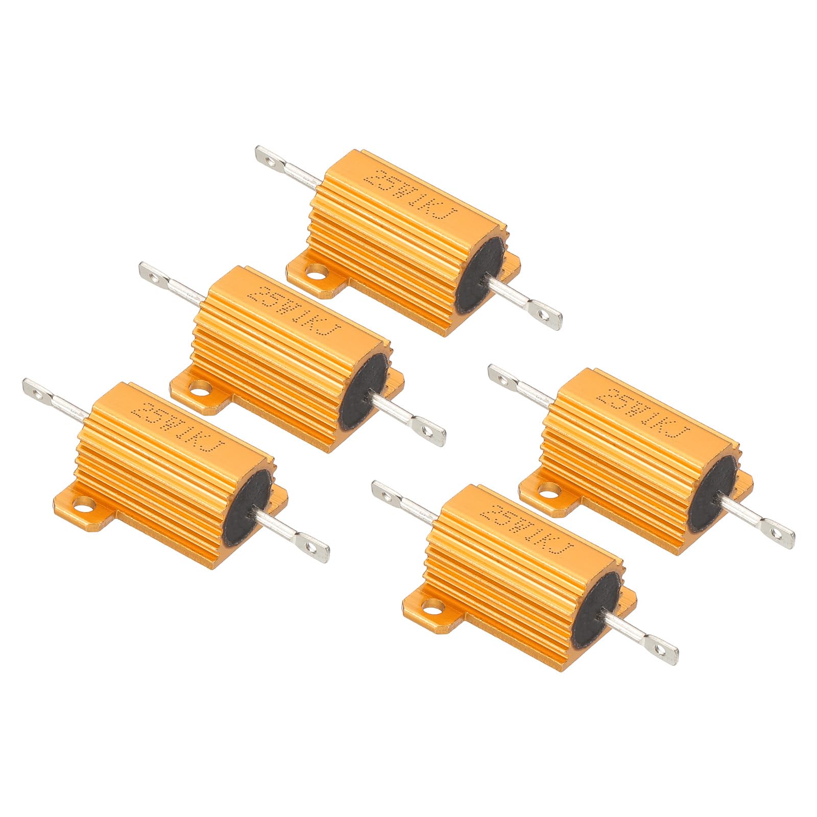 PATIKIL 25W 1000 Ohm Aluminum Gehäuse Widerstände Set, 5 Stück Aluminum Widerstand Set mit Schrauben Drahtgewickelte Potentiometer Leistung Widerstand Sortiment 5% Toleranz, Golden von PATIKIL