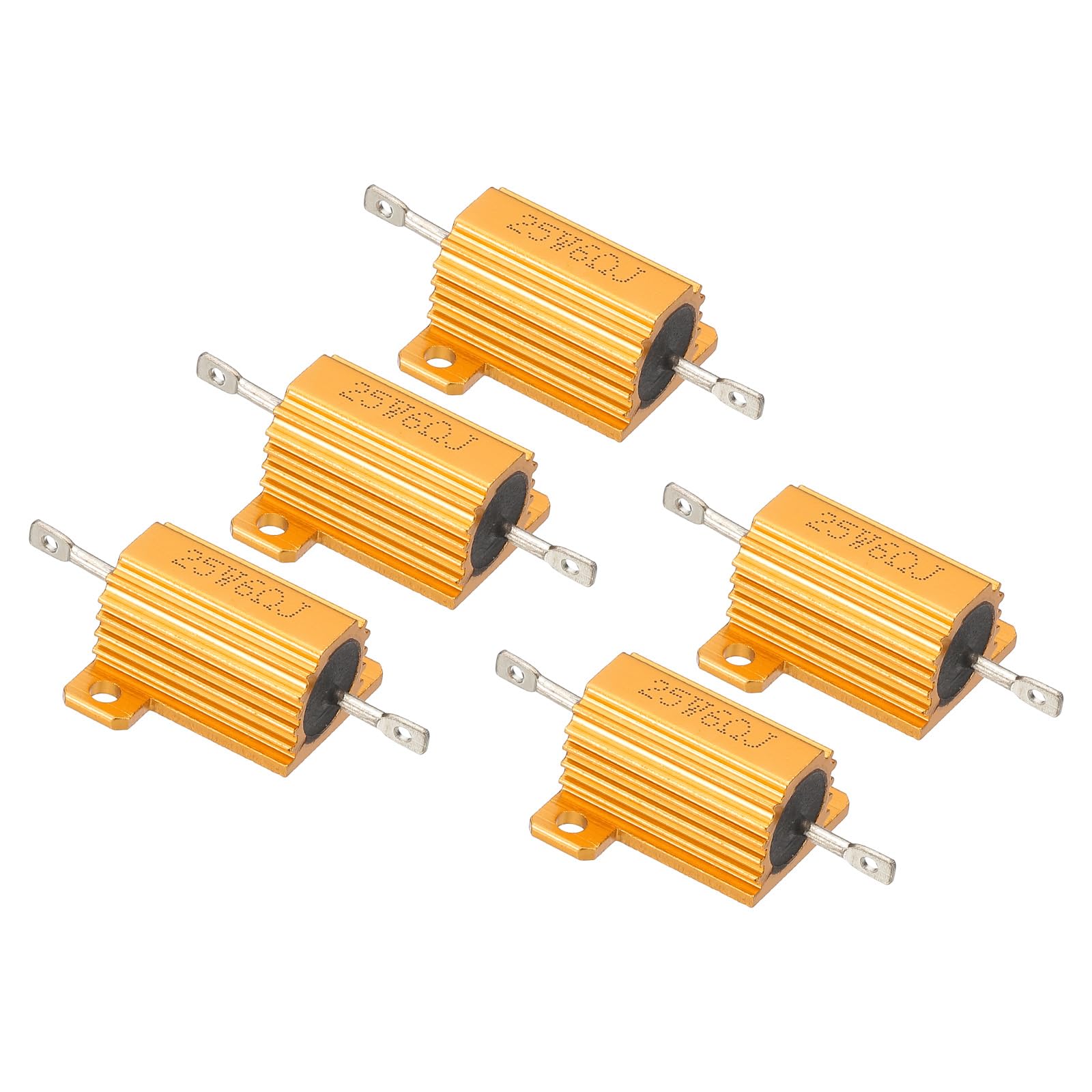 PATIKIL 25W 6 Ohm Aluminum Gehäuse Widerstände Set, 5 Stück Aluminum Widerstand Set mit Schrauben Drahtgewickelte Potentiometer Leistung Widerstand Sortiment 5% Toleranz, Golden von PATIKIL