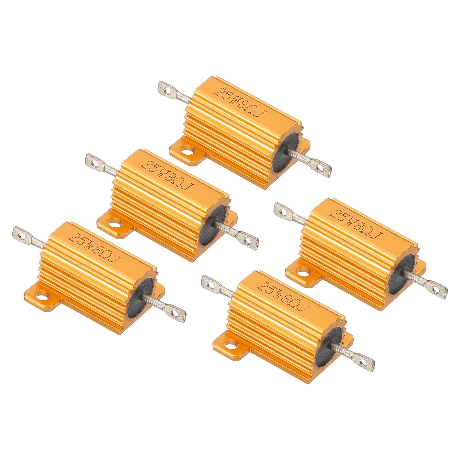 PATIKIL 25W 8 Ohm Aluminum Gehäuse Widerstände Set, 5 Stück Aluminum Widerstand Set mit Schrauben Drahtgewickelte Potentiometer Leistung Widerstand Sortiment 5% Toleranz, Golden von PATIKIL