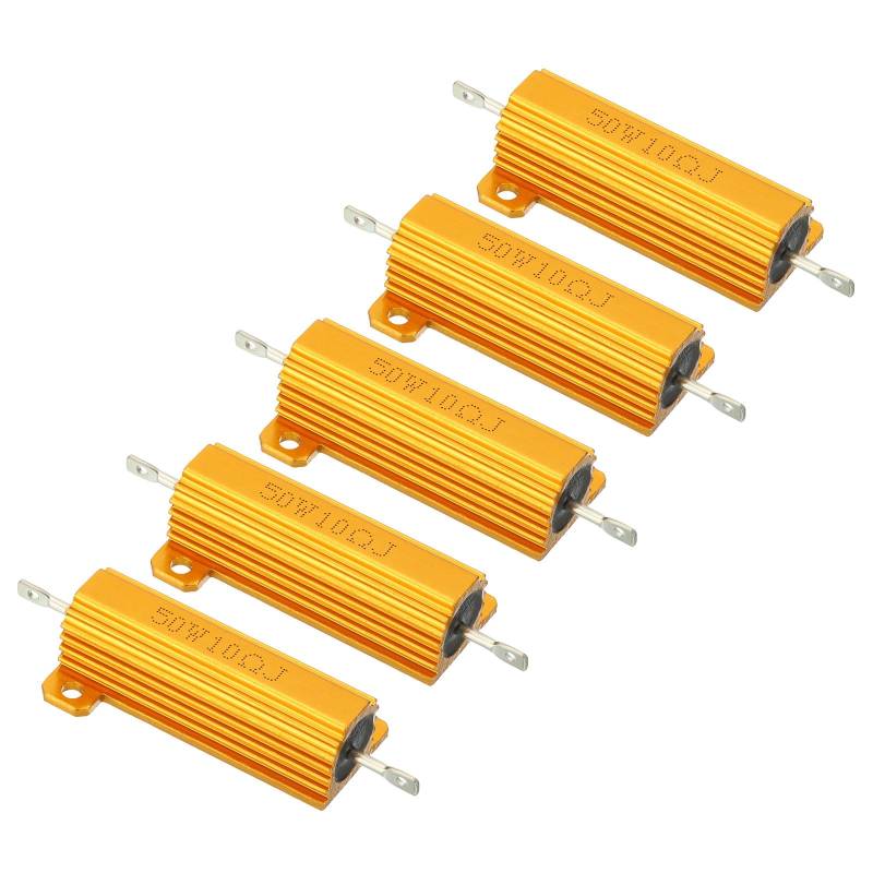 PATIKIL 50W 10 Ohm Aluminum Schalen Widerstand 5 Pack Aluminum Gehäuse Widerstand Gehäuse Drahtwiderstände Schraube Gewindebohrer Leistung Widerstand Golden von PATIKIL