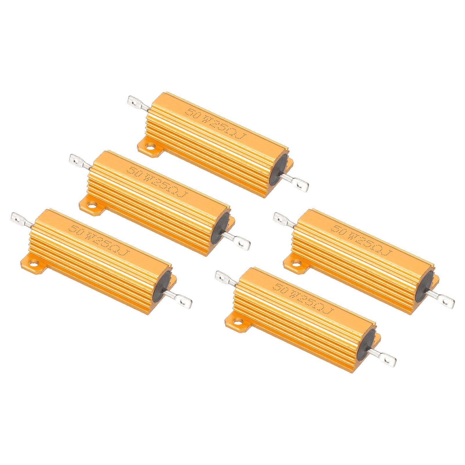 PATIKIL 50W 25 Ohm Aluminium Gehäuse Drahtwiderstand, 5 Stück Aluminiumgehäuse Widerstand Gehäuse Fall Drahtgewickelte Widerstände Schraubentap Power Widerstand 5% Toleranz, Golden von PATIKIL