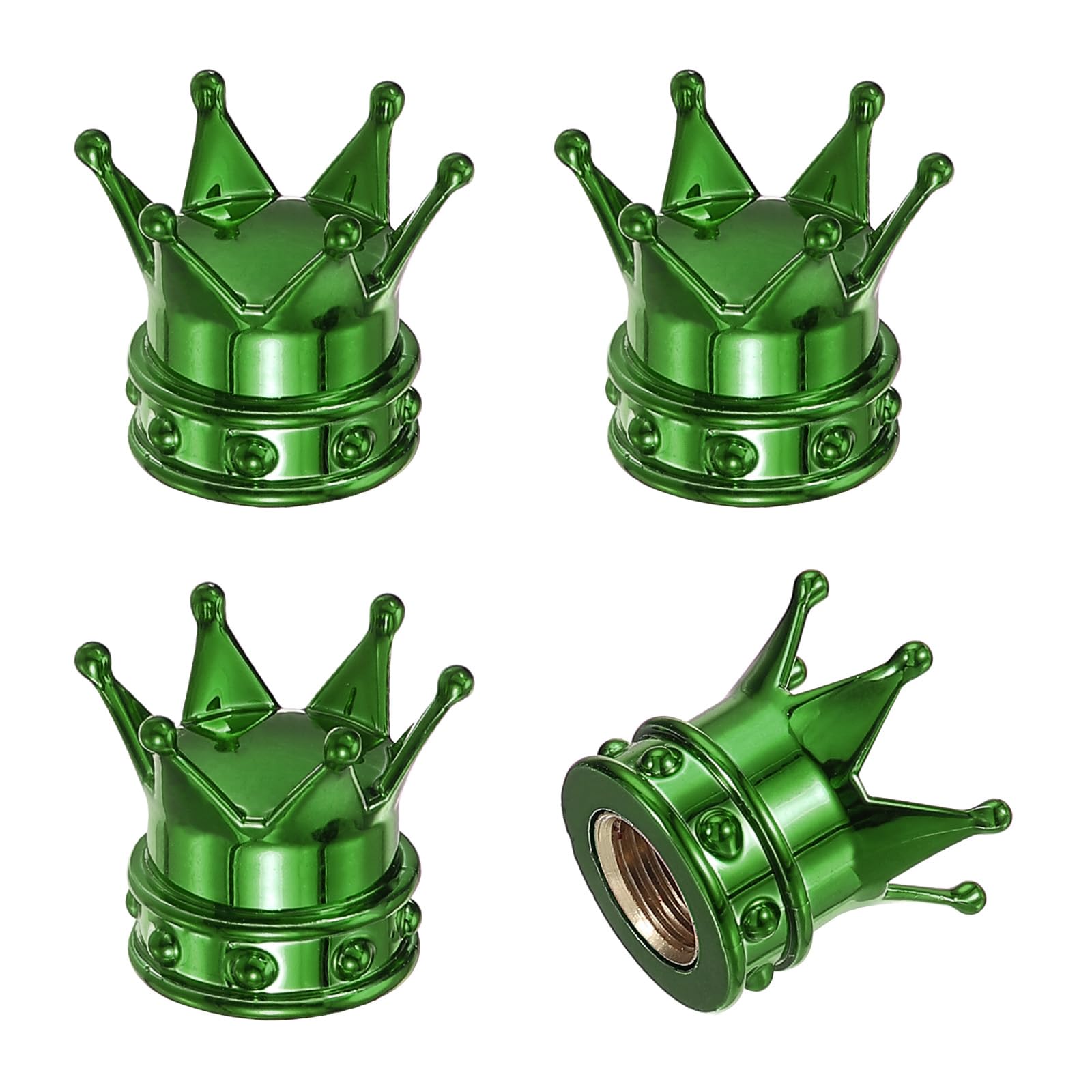PATIKIL Crown Reifenventilkappen, 4 Stück, Reifenventilkappen, Fahrzeug-Autoreifen, Luftkappen mit O-Gummiring, universell für Fahrrad, SUV, Auto, Grün von PATIKIL