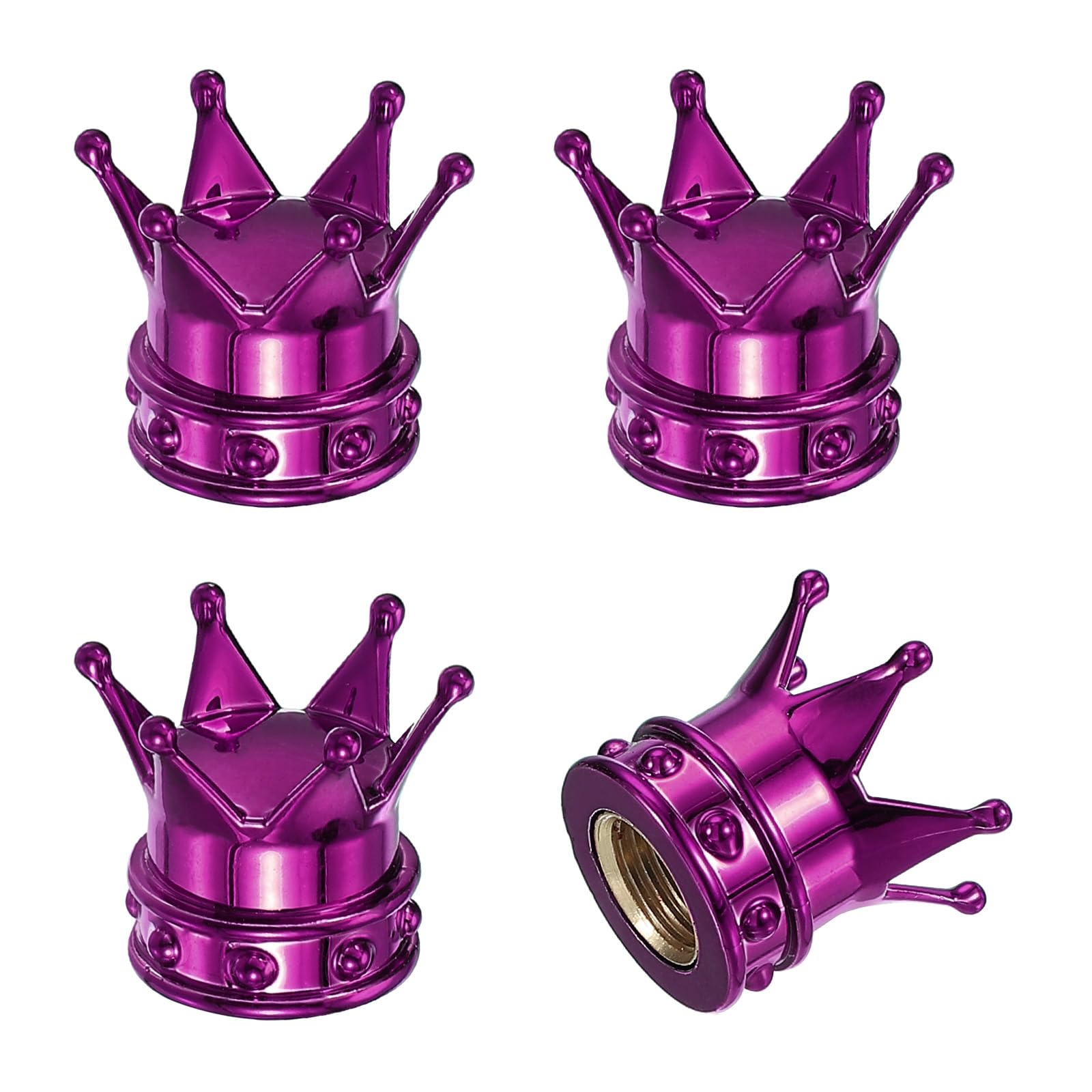 PATIKIL Crown Reifenventilkappen, 4 Stück, Reifenventilkappen, Fahrzeug-Autoreifen, Luftkappen mit O-Gummiring, universell für Fahrrad, SUV, Auto, Lila von PATIKIL