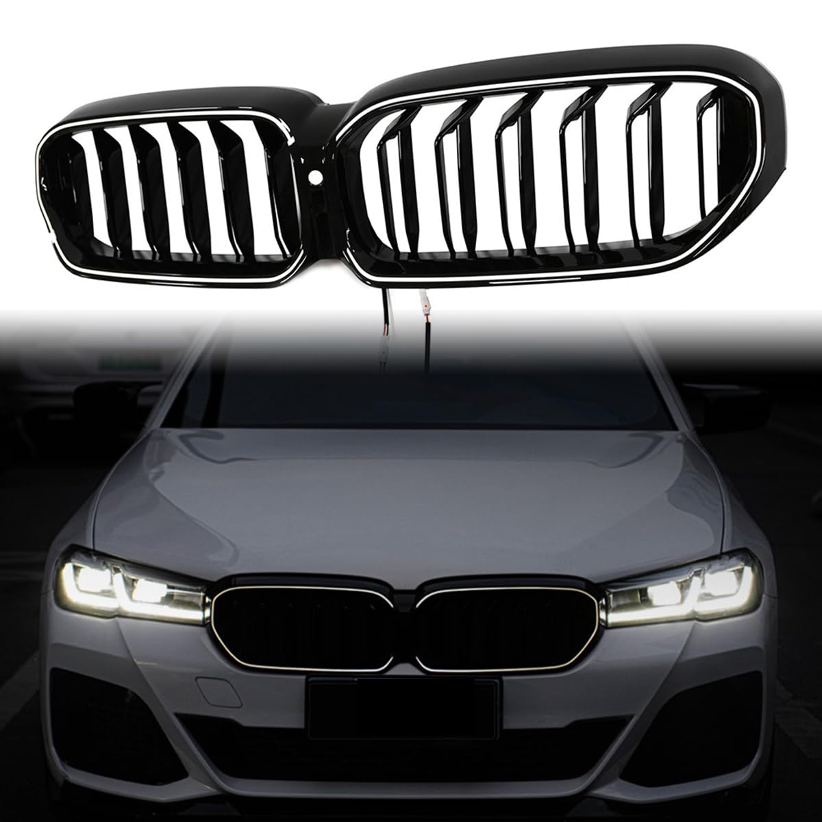 Kühlergrill Glanz Doppelsteg Grill Front Frontgrill Kompatibel für BMW 5 Series G38 2021-2023, Grill Kühlergrill Vorne Doppelsteg Nieren von PBtsh