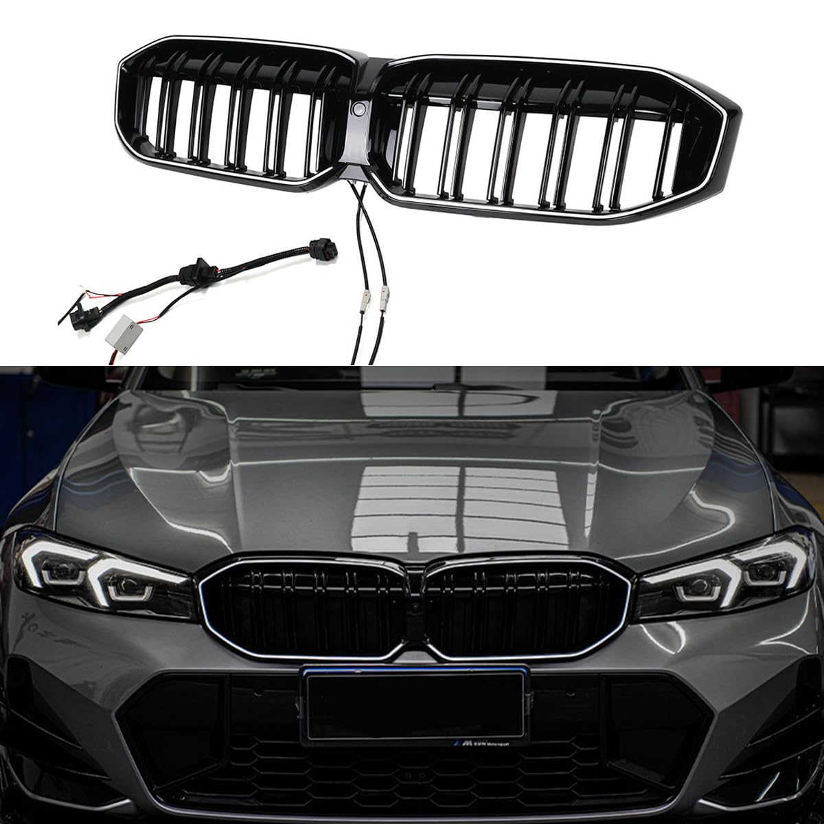 Kühlergrill Glanz Doppelsteg Grill Front Frontgrill Kompatibel für BMW New 3 Series G28 LED 2023-2024, Grill Kühlergrill Vorne Doppelsteg Nieren von PBtsh