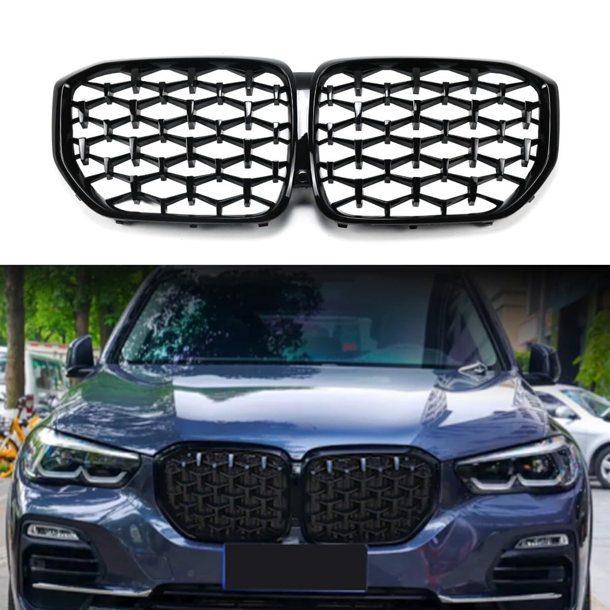 Kühlergrill Glanz Doppelsteg Grill Front Frontgrill Kompatibel für BMW New X5 G05 2019-2024, Grill Kühlergrill Vorne Doppelsteg Nieren von PBtsh