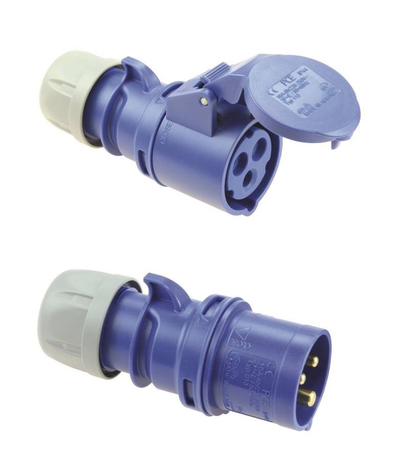 PCE SHARK IP44 CEE 16A 3p blau SET Stecker und Kupplung 3polig Caravan Wohnwagen von PCE