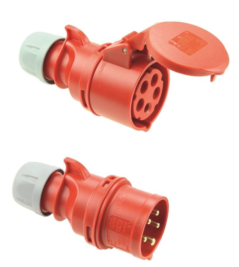 PCE SHARK IP44 CEE 16A 5p rot SET Stecker und Kupplung 5polig Starkstrom von PCE