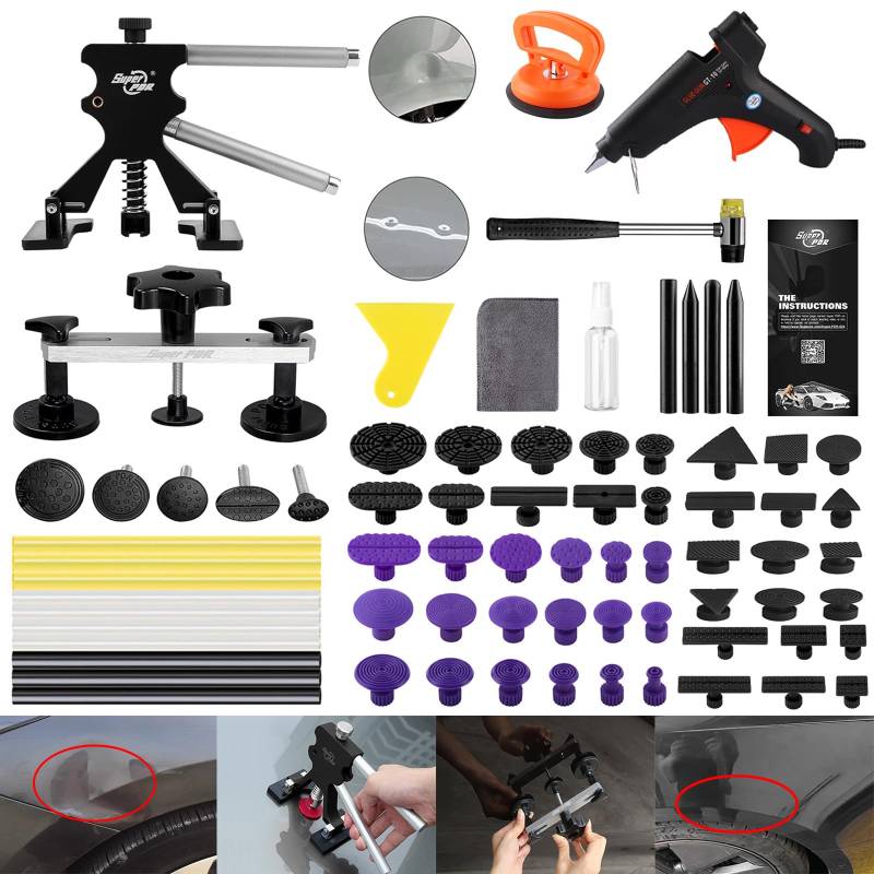 PDR TOOLS Dellen Werkzeug, 69 PCS Dellen Reparaturset mit Dellenheber und Bridge Dellenzieher Entfernen Sie 95% der Autodellen in 30 Minuten bei Hagelschäden und Türreparaturen von PDR TOOLS