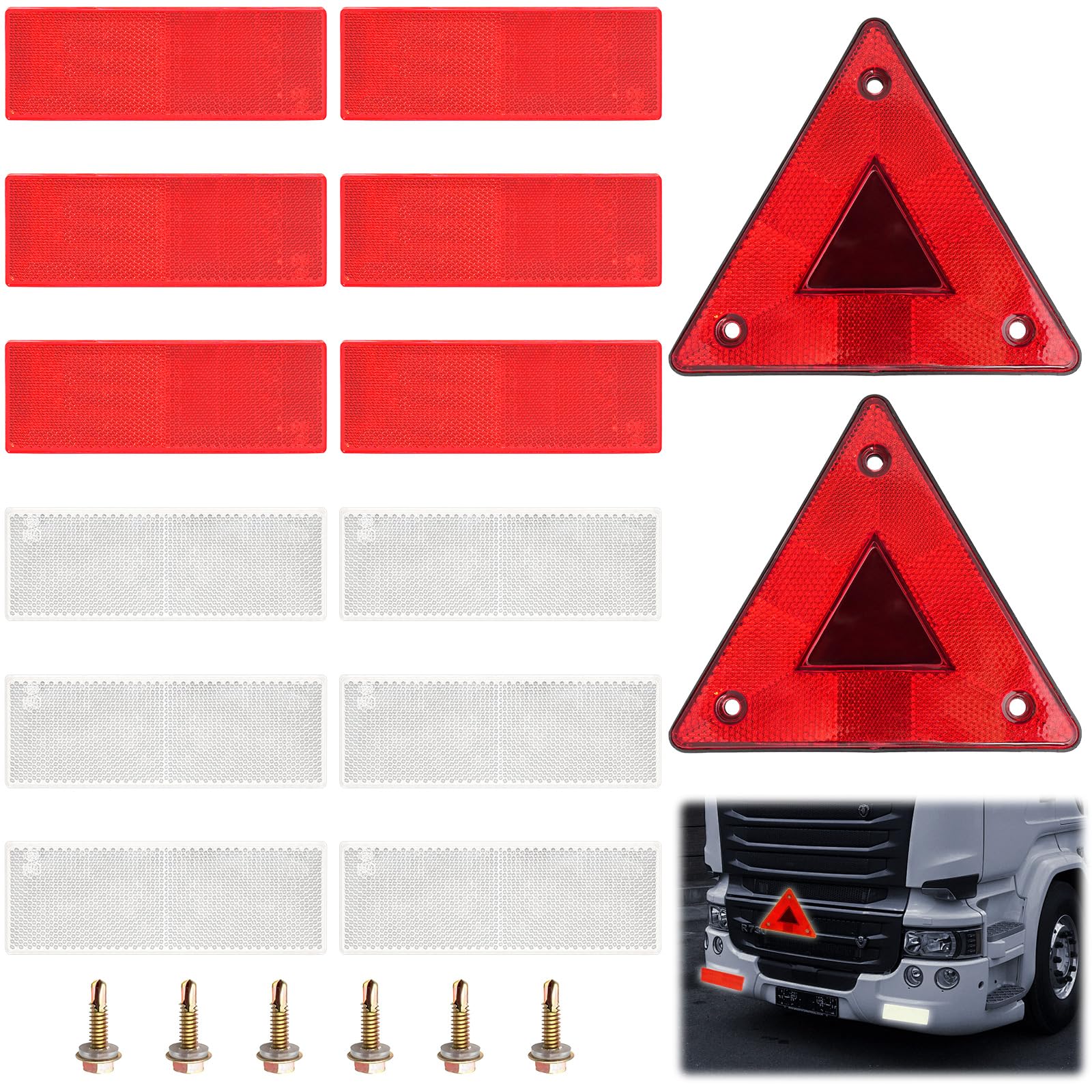 14PCS Reflektoren Anhänger, Dreieck Rückstrahler Anhänger, Rechteckig Selbstklebend Reflektor Anhänger Kfz, Seiten Hinten Anhänger Katzenauge Reflektor Für Anhänger Wohnwagen Motorrad (Rosa Weiß) von PEAKTOP