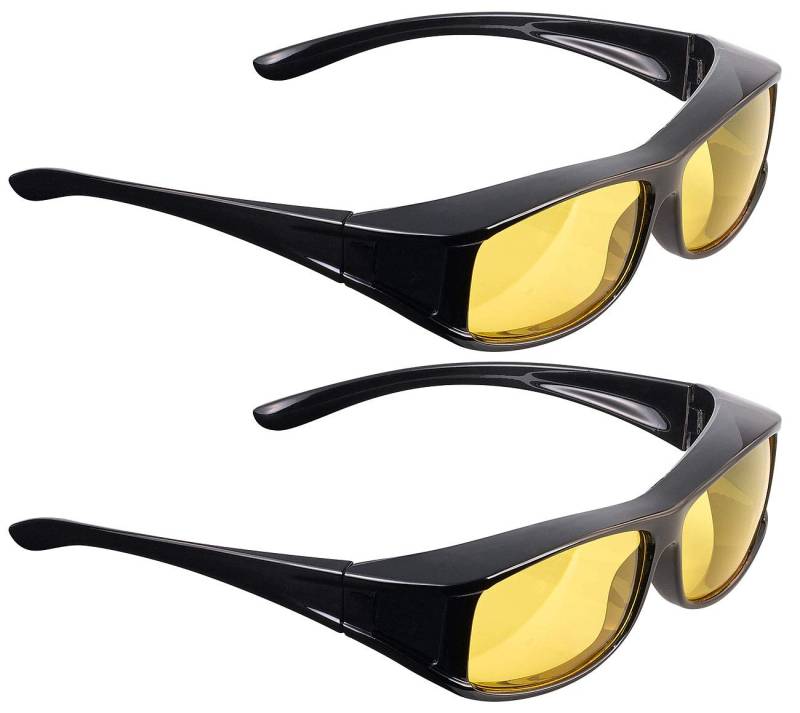 PEARL Brille Nacht: 2er-Set Überzieh-Nachtsichtbrillen Night Vision Pro (Sonnenbrille Nachtfahrbrille, Überzieh-Brille für Brillenträger, Schutzbrille) von PEARL