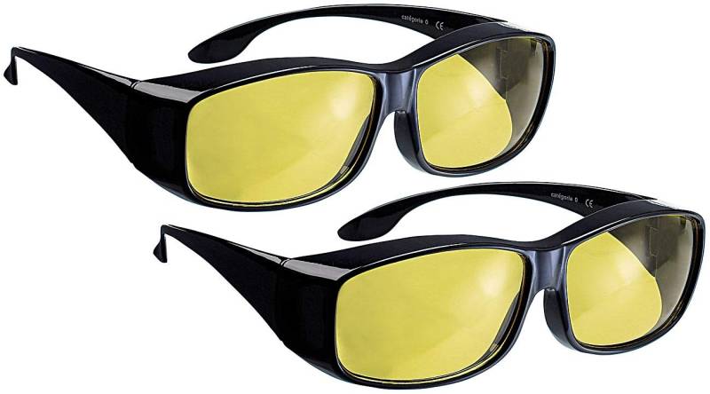 PEARL Nachtbrille Autofahren: 2er-Set Überzieh-Nachtsichtbrillen Night Vision für Brillenträger (Nachtsichtbrille Autofahren, Nachtbrille Auto, Schutzbrille) von PEARL