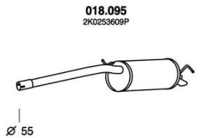 PEDOL Endschalldämpfer VW 018.095 2K0253609C,2K0253609F,2K0253609N Endtopf,Auspuff Endtopf,Nachschalldämpfer,ESD 2K0253609P,JZW253609BR von PEDOL