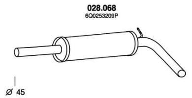 PEDOL Mittelschalldämpfer VW,SKODA,SEAT 028.068 6Q0253209T,6Q0253209BF,6Q0253209AJ MSD 6Q0253209BC,6Q0253209M,6Q0253209A,6Q0253209AG,6Q0253209P von PEDOL