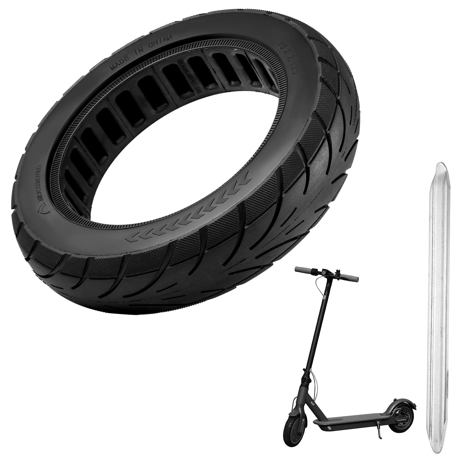 PEESHON Scooter Reifen 10x2.125 Zoll,Vollgummi Tyre Reifen, Ersatzräder Solid Reifen Mit 1 Montagewerkzeug für S-egway F20 F25 F30 F40 Rutschfest, StoßFest,Anti-Bruch-Reifen von PEESHON