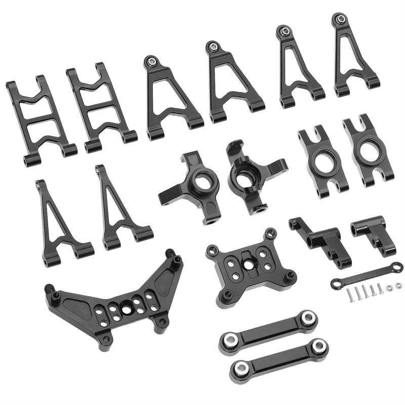 PEGGYLIN Passend for MJX Hyper Go 14303 14302 14301 Metall-Lenkbecher/Stoßdämpferhalterungen/vorne hinten oberer niedriger Schwingarm for 1/14 RC-Tuningteile(Black Set 2) von PEGGYLIN