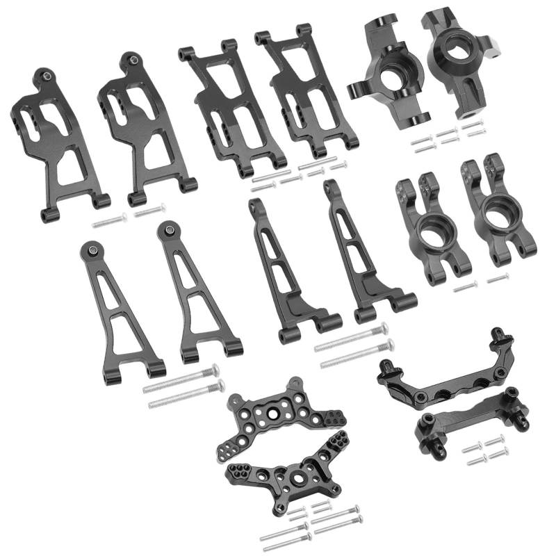 PEGGYLIN Passend for Mjx 14210 14209 H14BM Metall-Lenkbecher, oberer und unterer Schwingarmsatz, Stoßdämpferhalterung, Karosseriepfosten, Hyper Go RC-Auto-Upgrade-Teile(14210 Black Set) von PEGGYLIN