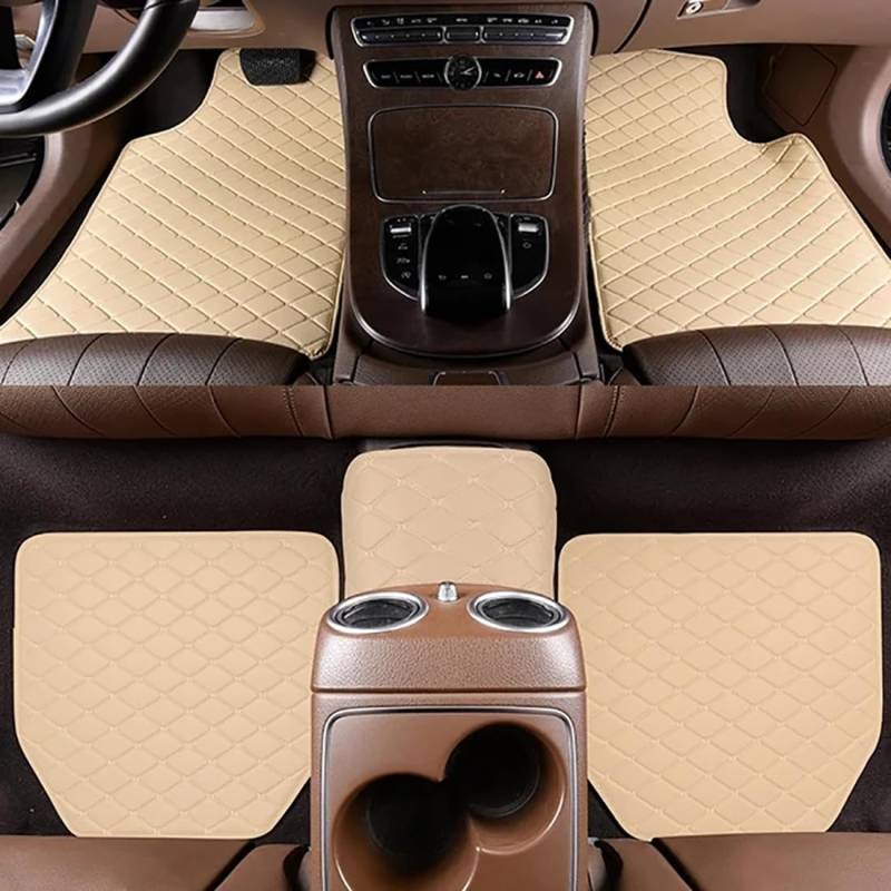 Auto-Fußmatten für Dongfeng Forthing T5 EVO 2021 2022 2023, Wasserdichtes PU-Leder, 5 Stück Vollständige Abdeckung Vorne/hinten,Beige-Beige von PEJLHK