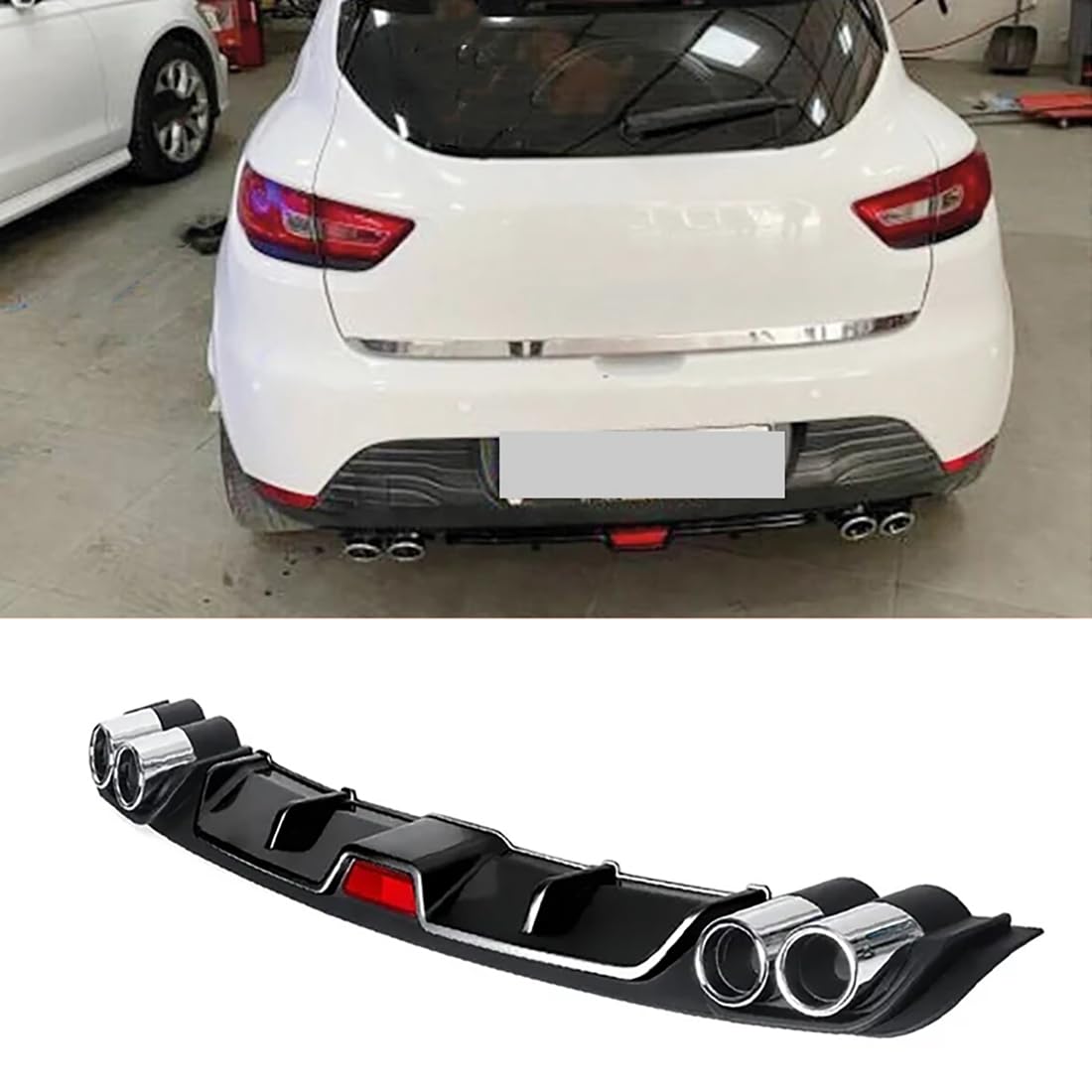 Silber/Schwarz Auto Hinten Stoßstange Diffusor Spoiler Lippe für Renault Clio 4 2012-2019, Body Kit Spoiler, ABS Kunststoff Material,Black-Black von PEJLHK