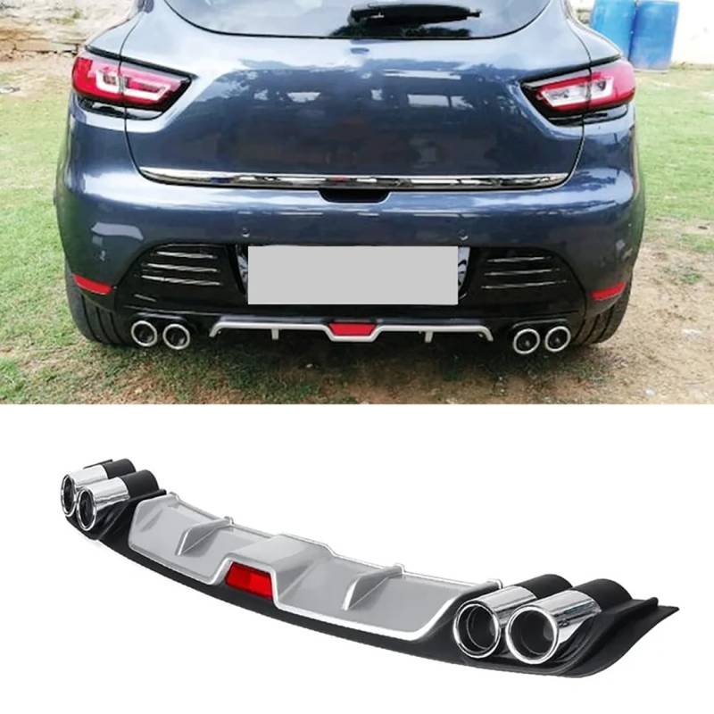 Silber/Schwarz Auto Hinten Stoßstange Diffusor Spoiler Lippe für Renault Clio 4 2012-2019, Body Kit Spoiler, ABS Kunststoff Material,Silver-Silver von PEJLHK