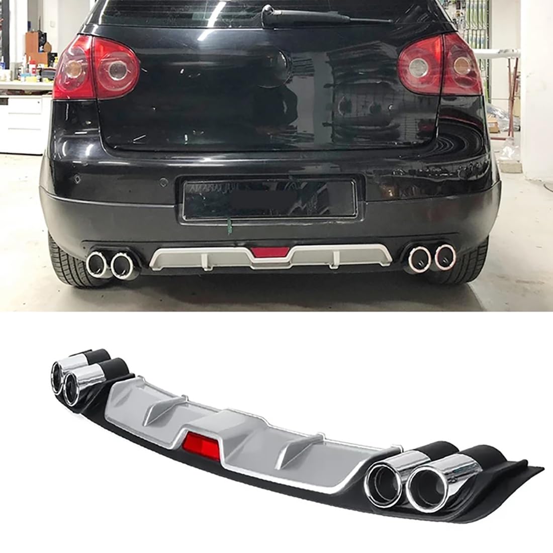 Silber/Schwarz Auto Hinten Stoßstange Diffusor Spoiler Lippe für VW Golf 5 MK5 2006-2009, Body Kit Spoiler, ABS Kunststoff Material,Silver-Silver von PEJLHK