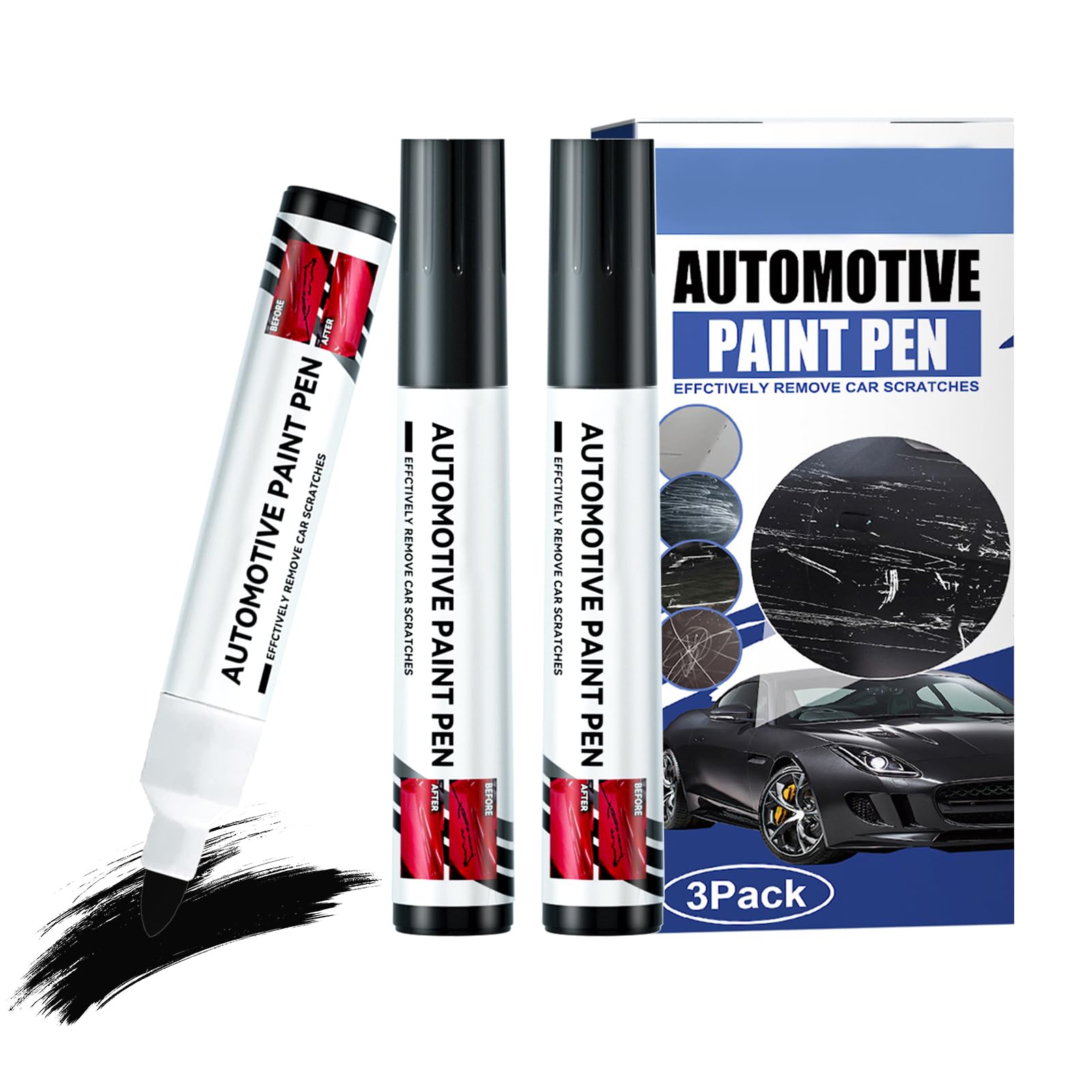 PELKDEX Auto Lackstift Schwarz, 3 Stück Lackreparaturstift Auto Reparatur Lack, Auto Kratzer Reparatur Stift für Ausbesserung Steinschlägen und Kratzern von PELKDEX