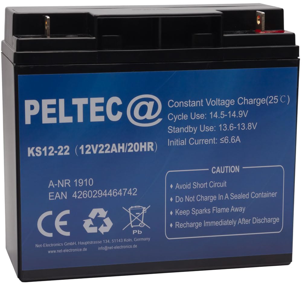 PELTEC Premium Blei AGM VLRA Akku Batterie 12V 22Ah 20HR, ersetzt auch 15Ah 17Ah 18Ah 19Ah 20Ah (zyklenfest + wartungsfrei) von PELTEC@