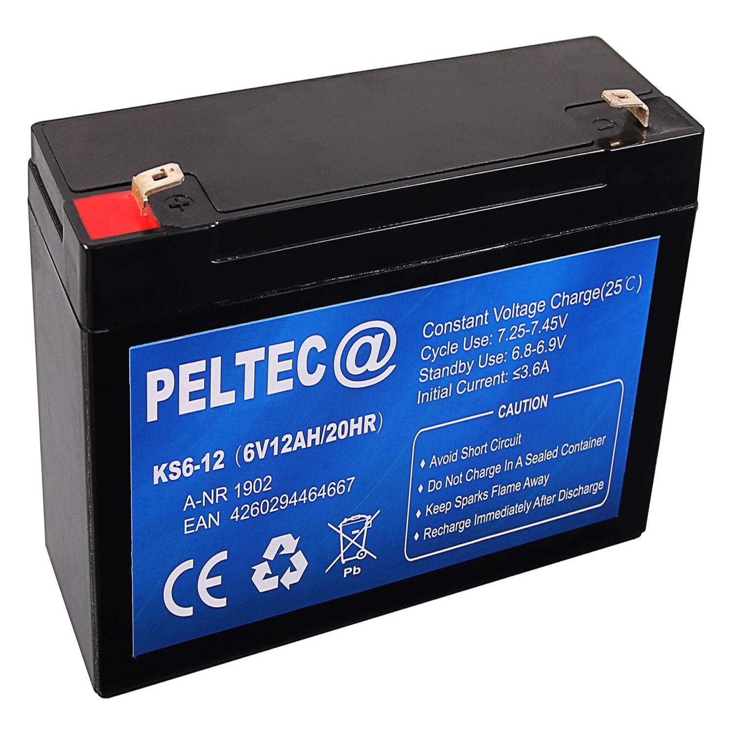 PELTEC Premium Blei AGM VLRA Gel Akku Batterie Bleiakku 6V 12Ah 20HR (zyklenfest + wartungsfrei) von PELTEC@