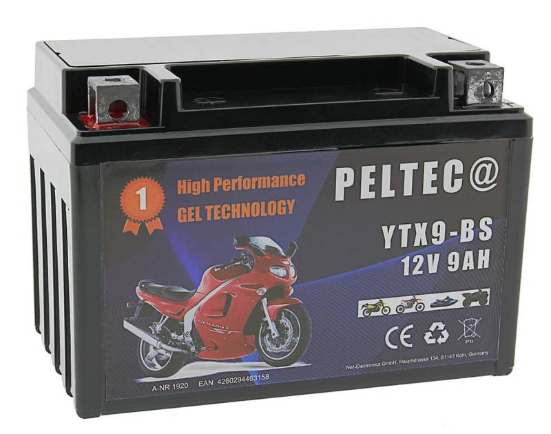 Peltec Premium Motorrad GEL Batterie Akku 12V 9Ah YTX9-BS Akku FTX9-BS JMTX9-BS TZ10S / YTZ10S Elektroroller Quad Scooter Jetski von PELTEC@