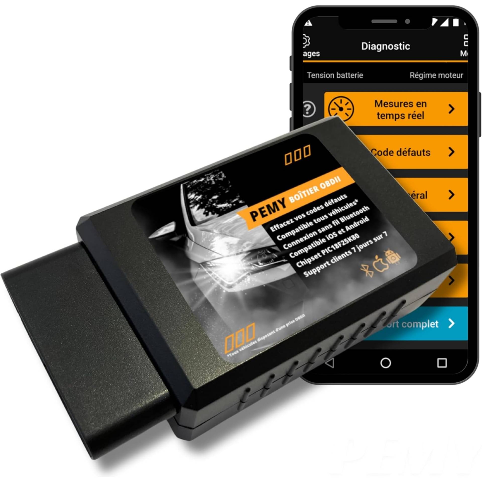 PEMY OBD2 Bluetooth 2024 – Koffer Diagnose-Scanner Auto Lesen Löschen von Fehlercodes in 3 Minuten, kompatibel mit allen Fahrzeugen verschiedener Marken iOS & Android Verkäufer und Unterstützung von PEMY