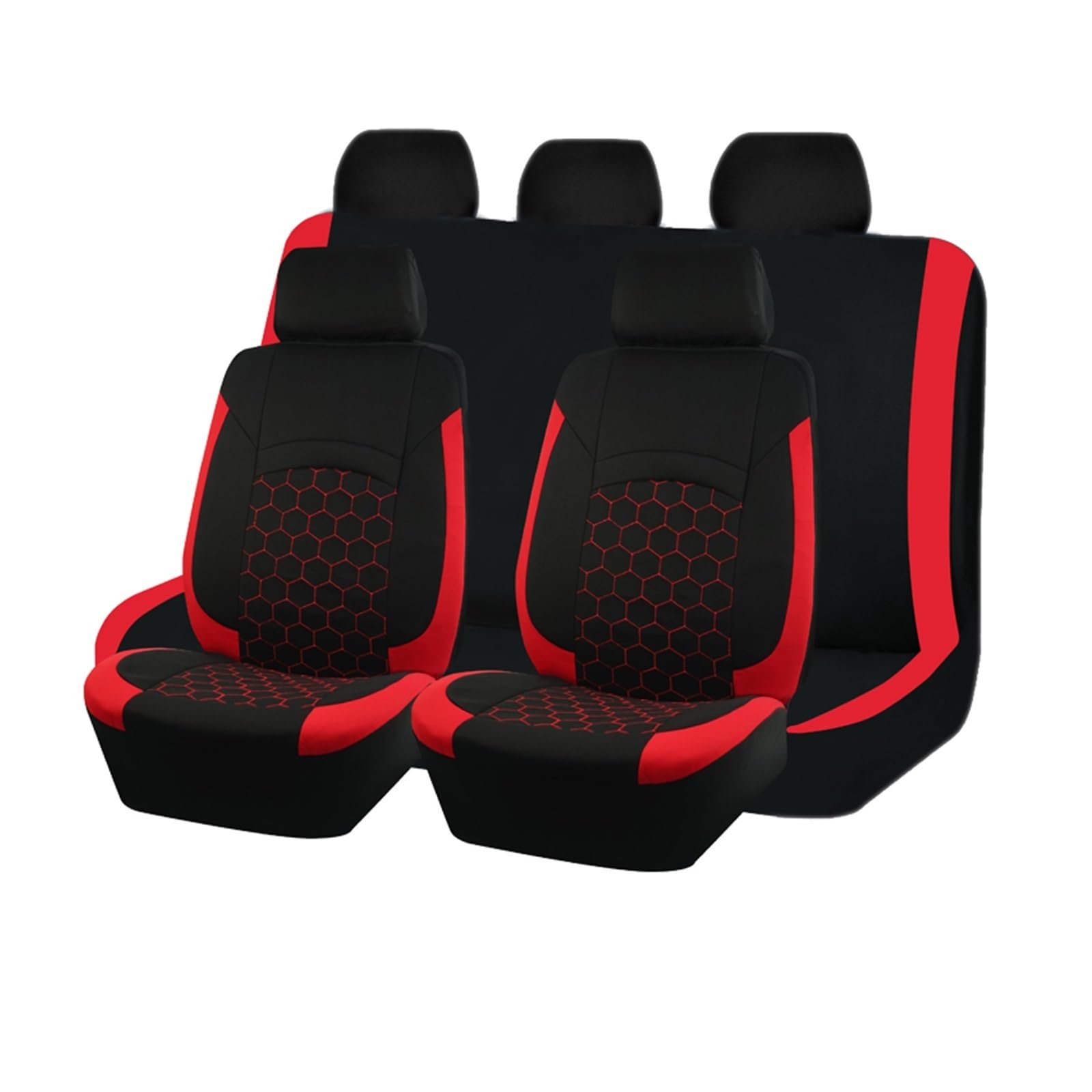 Innenleisten Universal-Polyester-Hexagon-Stickerei-Rennwagen-Sitzbezüge-Set Mit Verbundschwamm-Reißverschluss(Rot,9pcs) von PENGJ