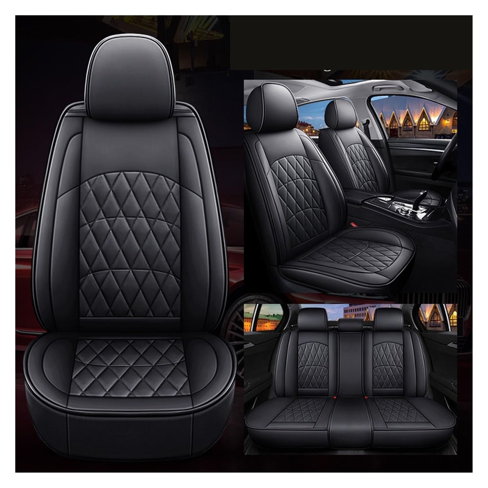 Innenleisten Universelle Kunstleder-Autositzbezüge Für E87 1 Serie E81 E82 E88 F20 F21 F52 F40 Zubehör Innendetails(Schwarz,5 Seat) von PENGJ