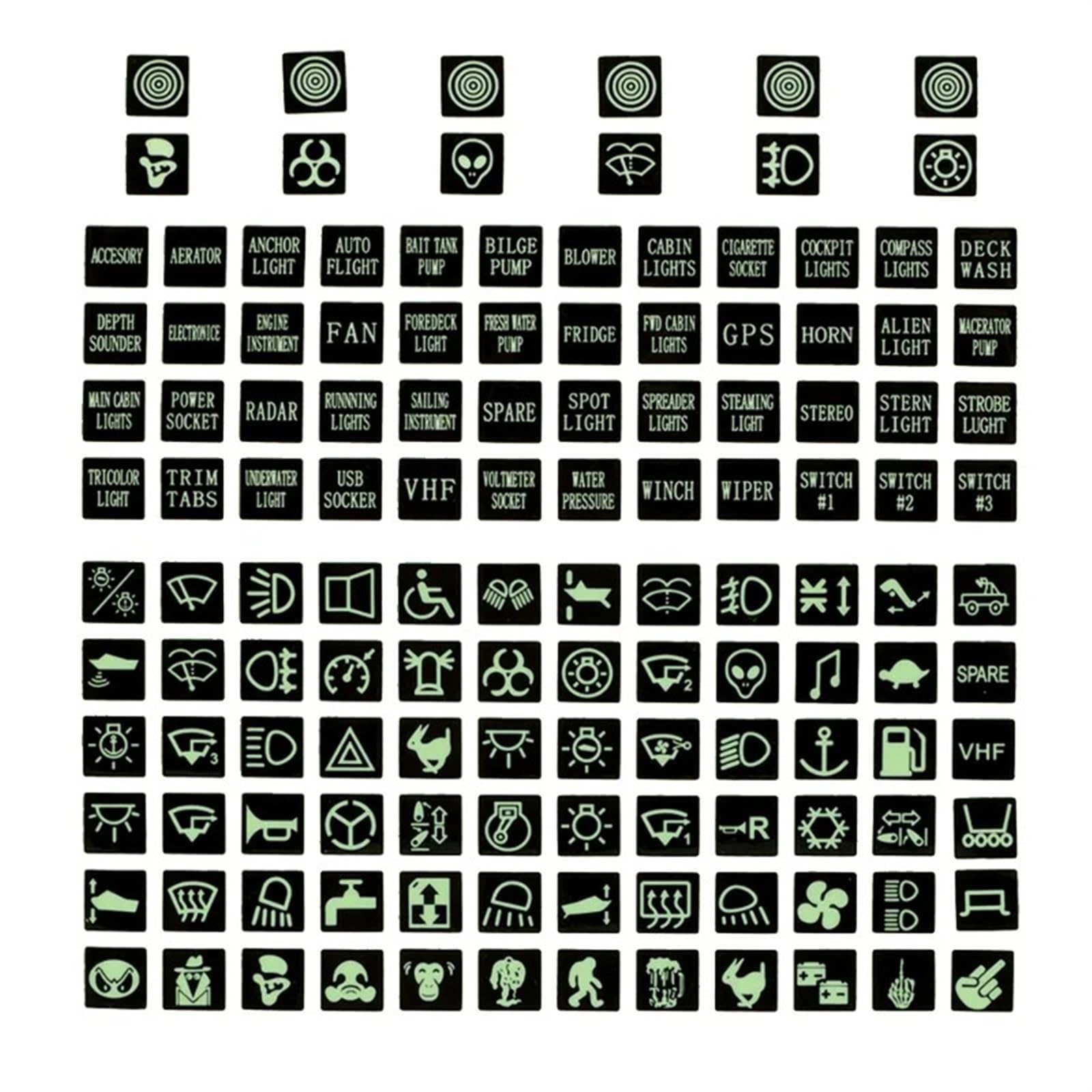 PENGNAQP Auto-Armaturenbrett-Aufkleber, Fensterheber-Knopf, leuchtende Aufkleber, Aufkleber für Auto-Innenschalter, Fluoreszierende Aufkleber Interieur-Zubehör(A) von PENGNAQP