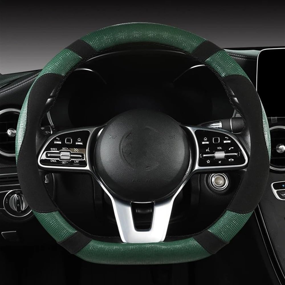 PENGNAQP Kompatibel Mit Benz Für Für AMG Für A C CLA E GLA GLC GLE SB CLS Klasse PU Auto Lenkrad Abdeckung 38 cm Auto Zubehör Interieur-Zubehör(Green D Shape) von PENGNAQP