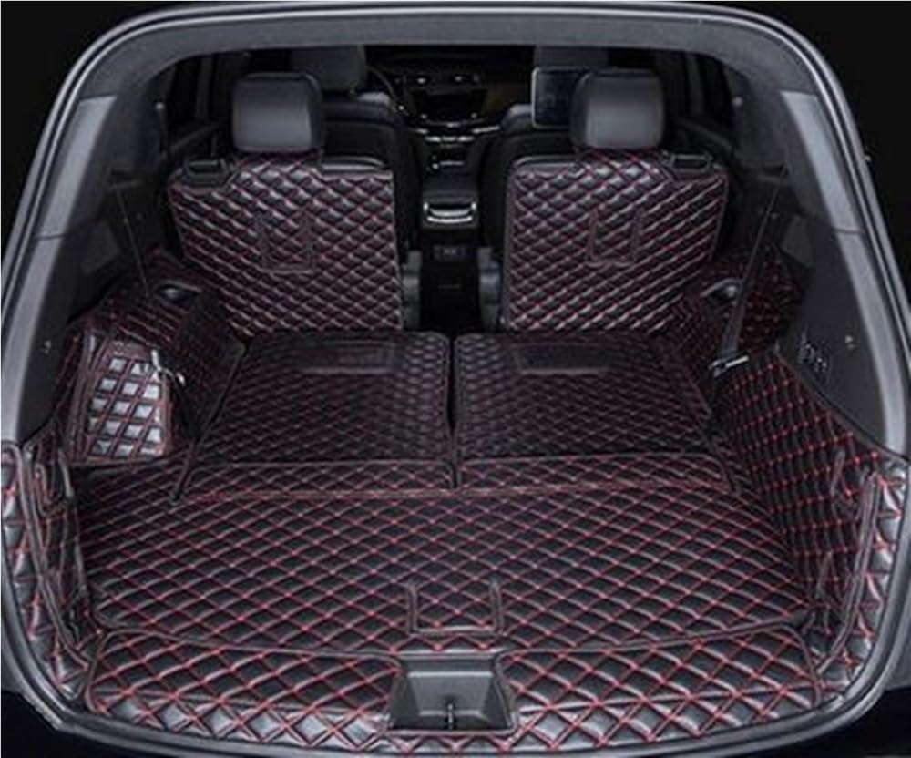 PENGNAQP Kompatibel Mit Cadillac Für XT6 6 Sitze 2020 2021 2022 Kofferraumschutz Komplettes Set Kofferraummatten Teppiche Cargo-Liner Gepäckabdeckung Kofferraummatte(Black with red) von PENGNAQP