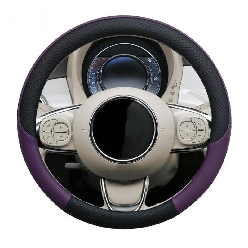 PENGNAQP Kompatibel Mit FIAT Für 500 PU 37CM ​​Auto-Lenkradabdeckung Auto-Innenzubehör Anti-Rutsch-Schutzhülle Interieur-Zubehör(Purple) von PENGNAQP