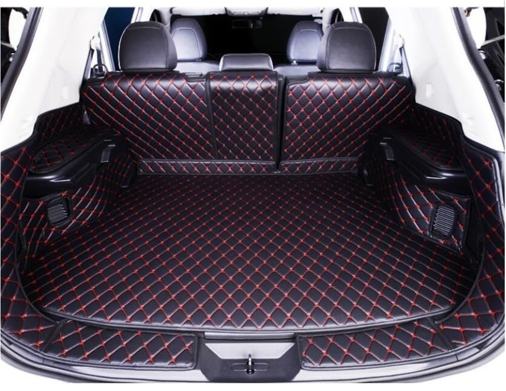 PENGNAQP Kompatibel Mit Nissan Für X-Trail Für Rogue 5 Sitze 2013–2020 PU-Kofferraummatte Cargo-Liner Teppich Kofferraummatte(Black red Wire) von PENGNAQP