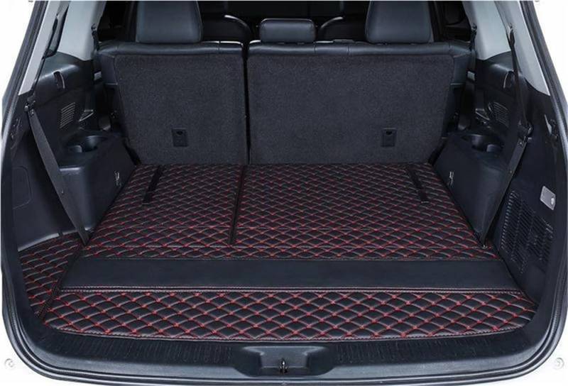 PENGNAQP Kompatibel Mit Toyota Für Highlander 2022 7-Sitzer-Kofferraumabdeckungen Autozubehör Teppiche wasserdichte Schutzpolster Matten Kofferraummatte(Black Red) von PENGNAQP